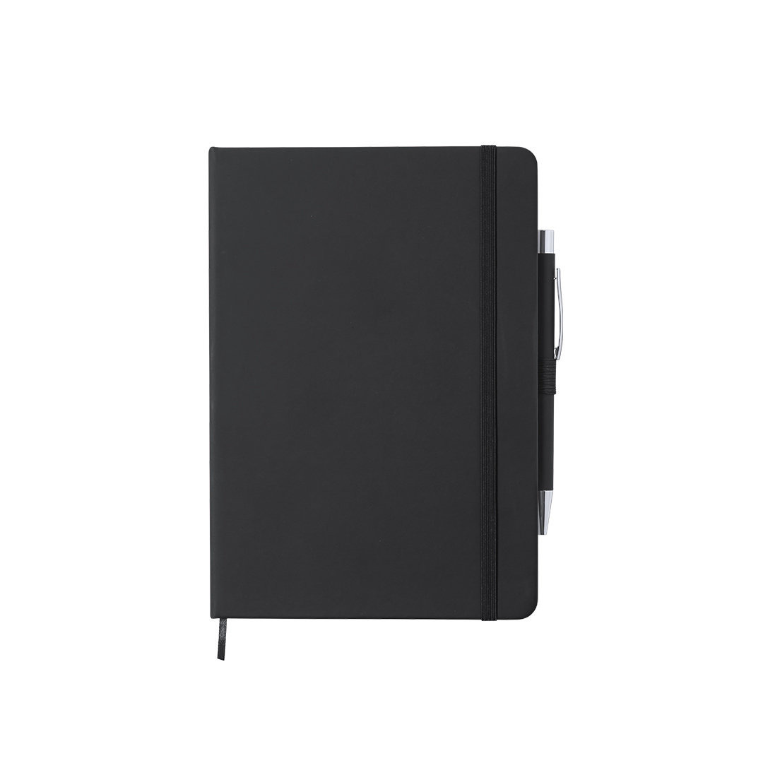 Luxe notitieboekje zwart met elastiek en pen A5 formaat