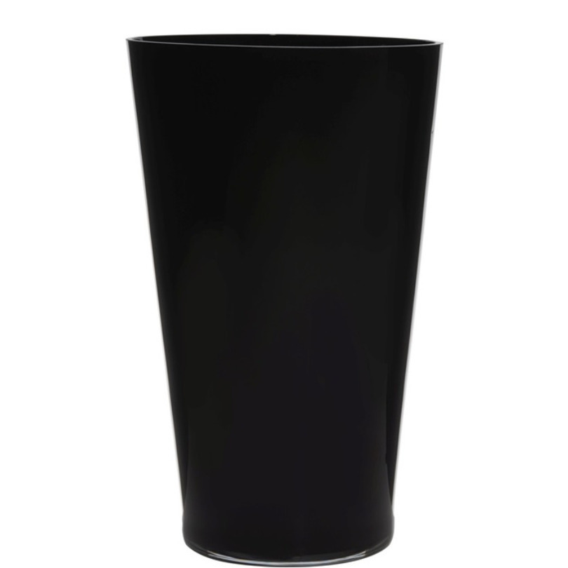 Luxe stijlvolle zwarte conische bloemen vaas/vazen van glas 40 x 25 cm