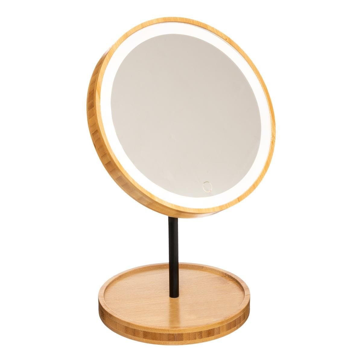 Make-up spiegel met LED verlichting bamboe 19 x 31 cm