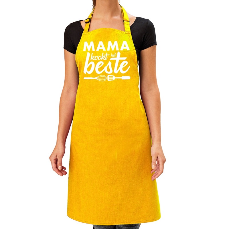 Mama kookt het beste keukenschort geel voor dames-Moederdag