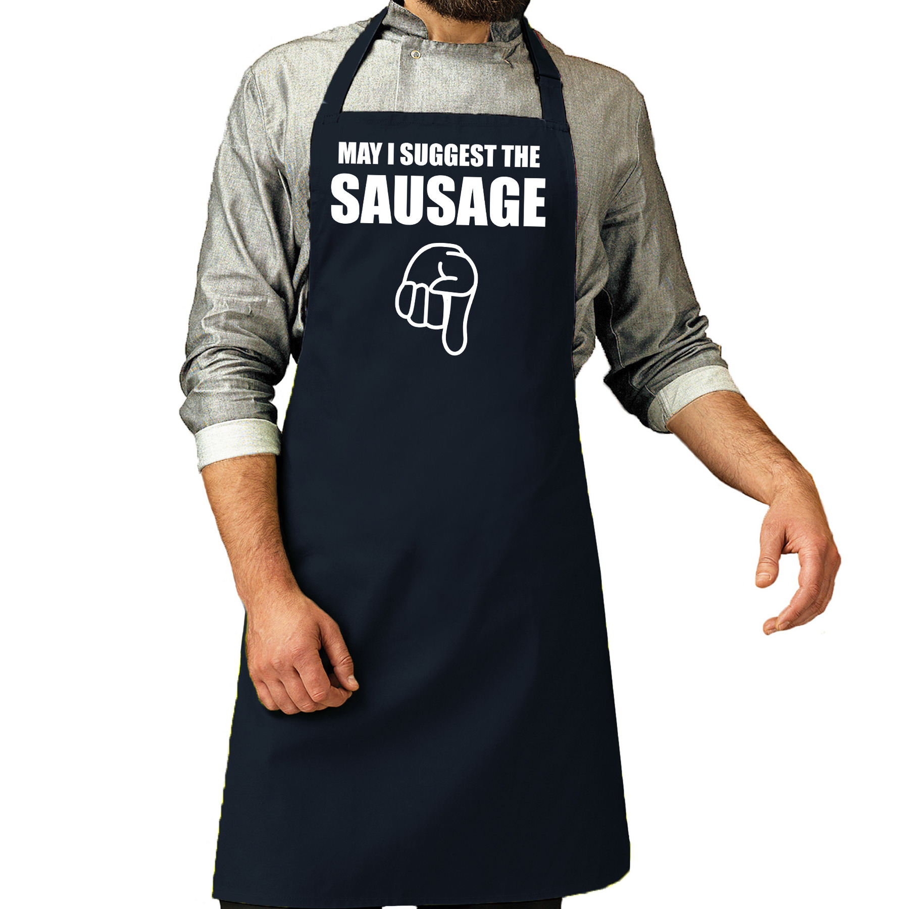 May i suggest the sausage cadeau katoenen schort navy heren