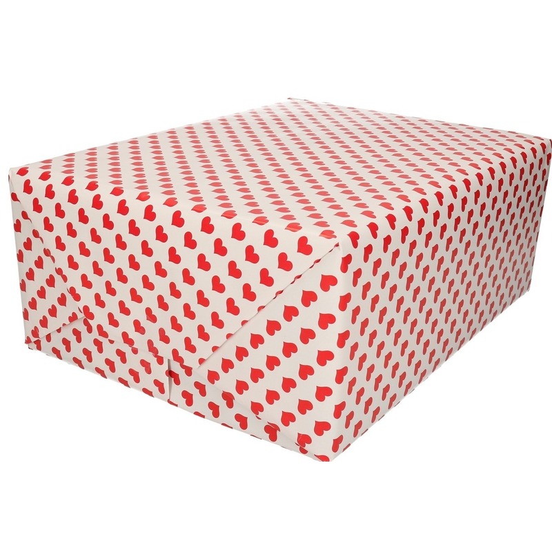 Moederdag inpakpapier/cadeaupapier rood hart print 200 x 70 cm