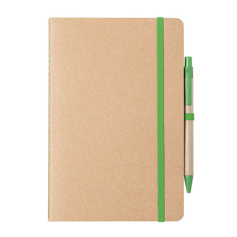 Natuurlijn schriftje/notitieboekje karton/groen met elastiek A5 formaat