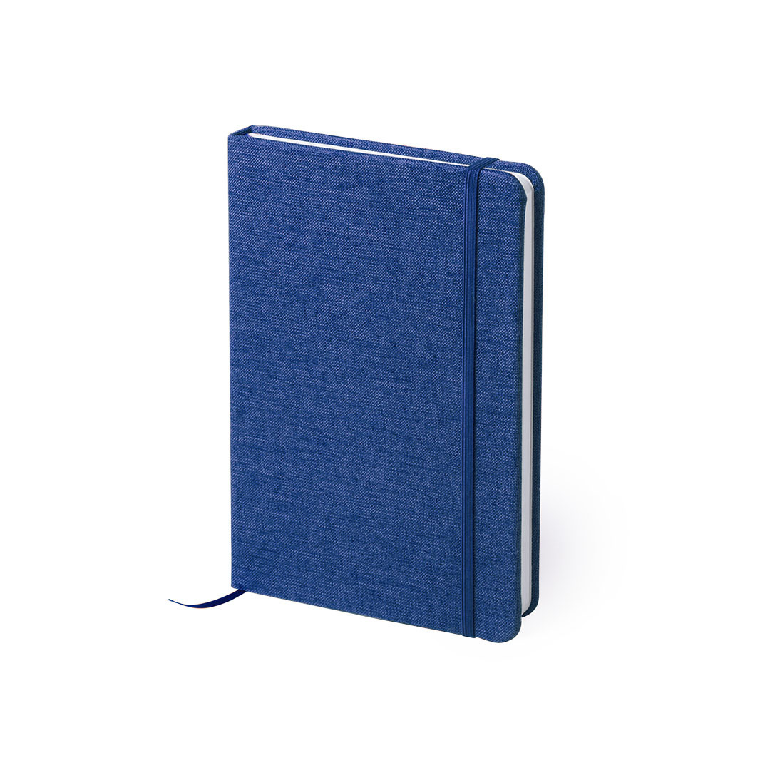 Notitieboekje gelinieerd canvas kaft blauw met elastiek 13 x 18 cm