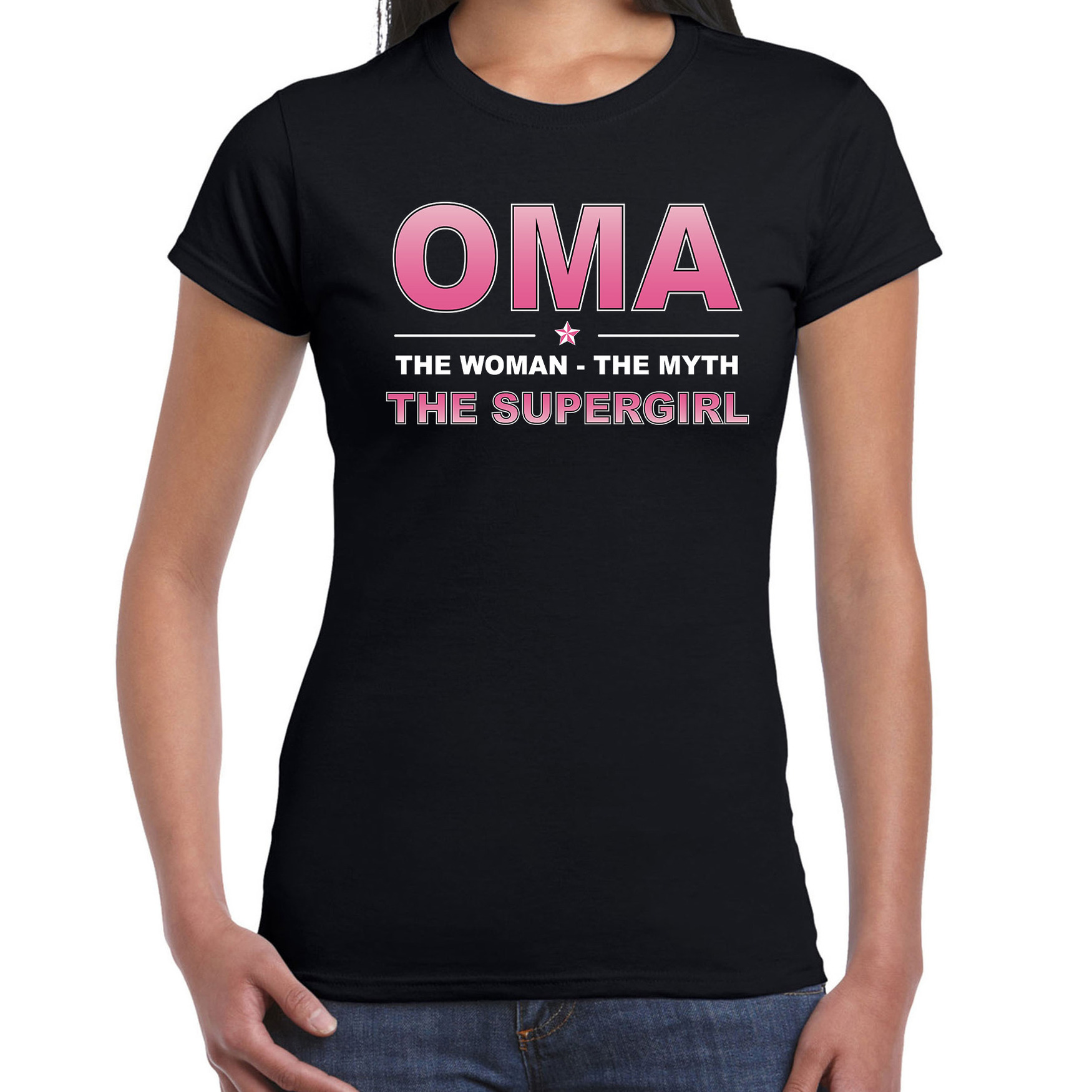 Oma the supergirl cadeau t-shirt zwart voor dames