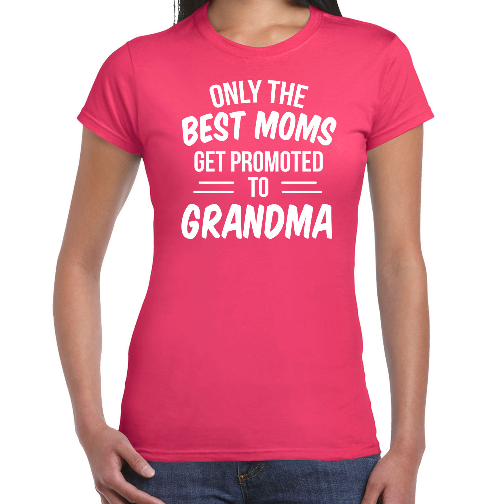 Only the best moms get promoted to grandma t-shirt fuchsia roze dames - Aankondiging zwangerschap