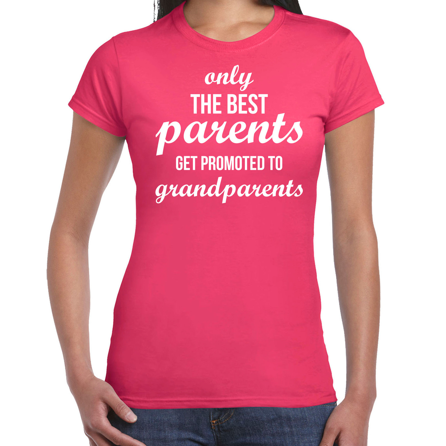 Only the best parents get promoted to grandparents t-shirt fuchsia roze voor dames