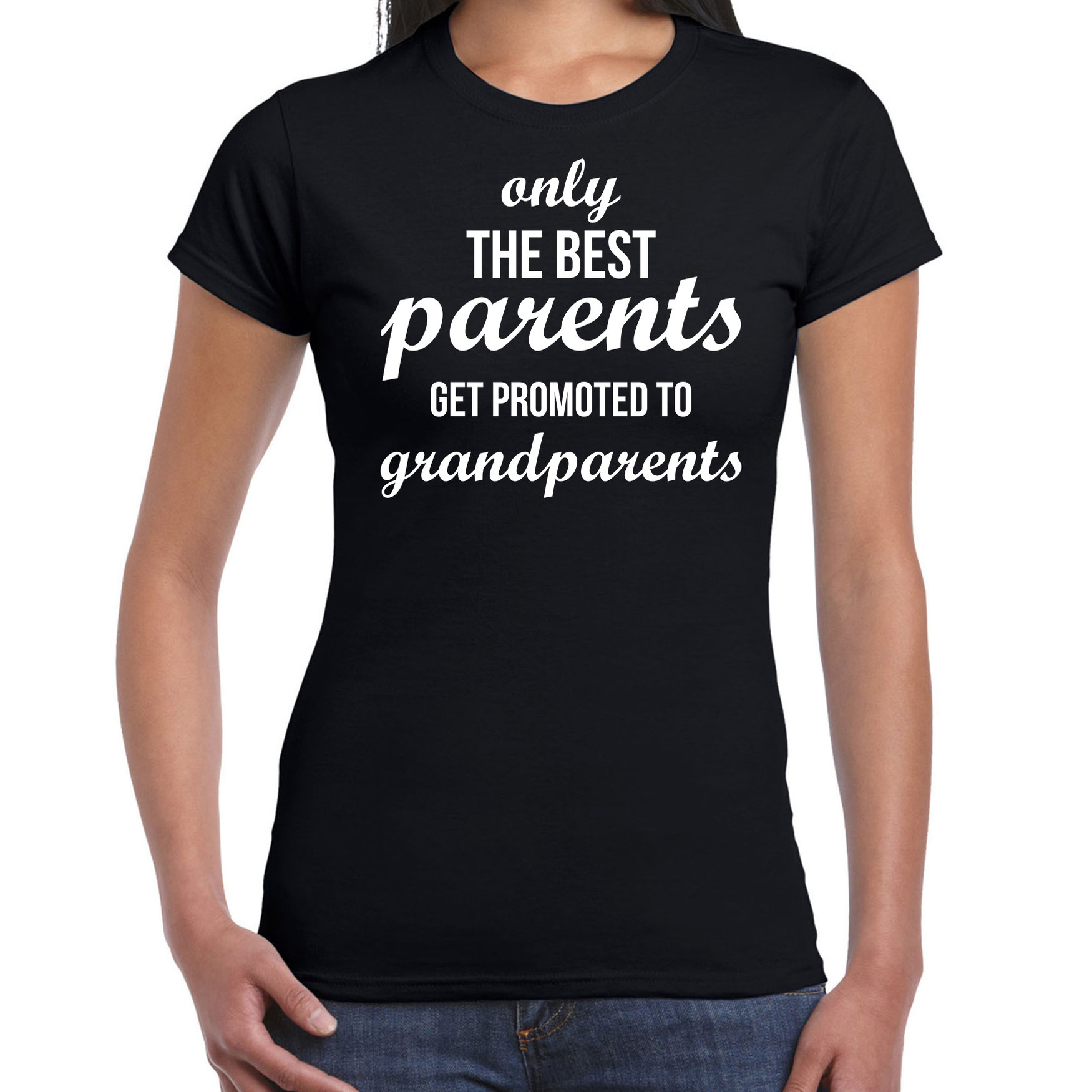 Only the best parents get promoted to grandparents t-shirt zwart voor dames