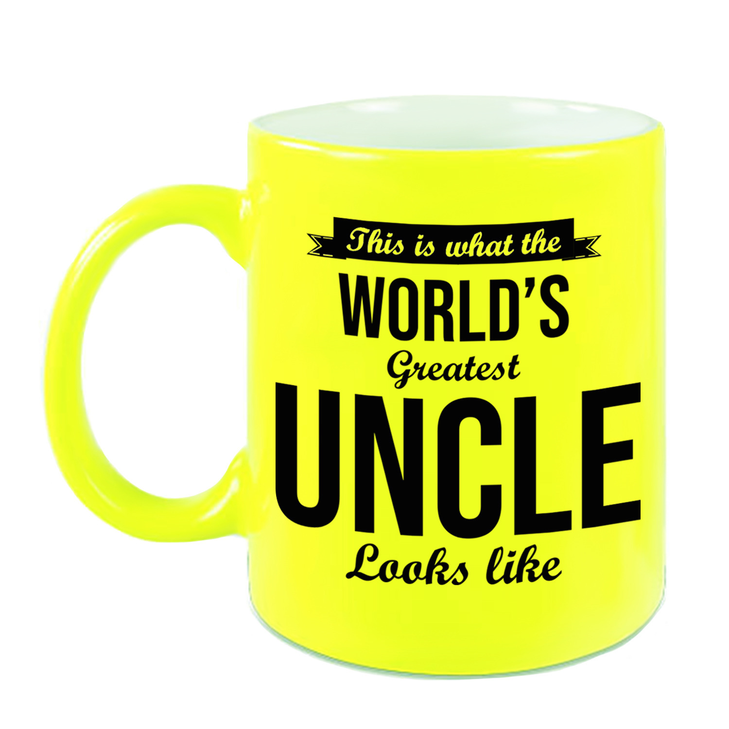 Oom cadeau mok / beker neon geel This is what the Worlds Greatest Uncle looks like