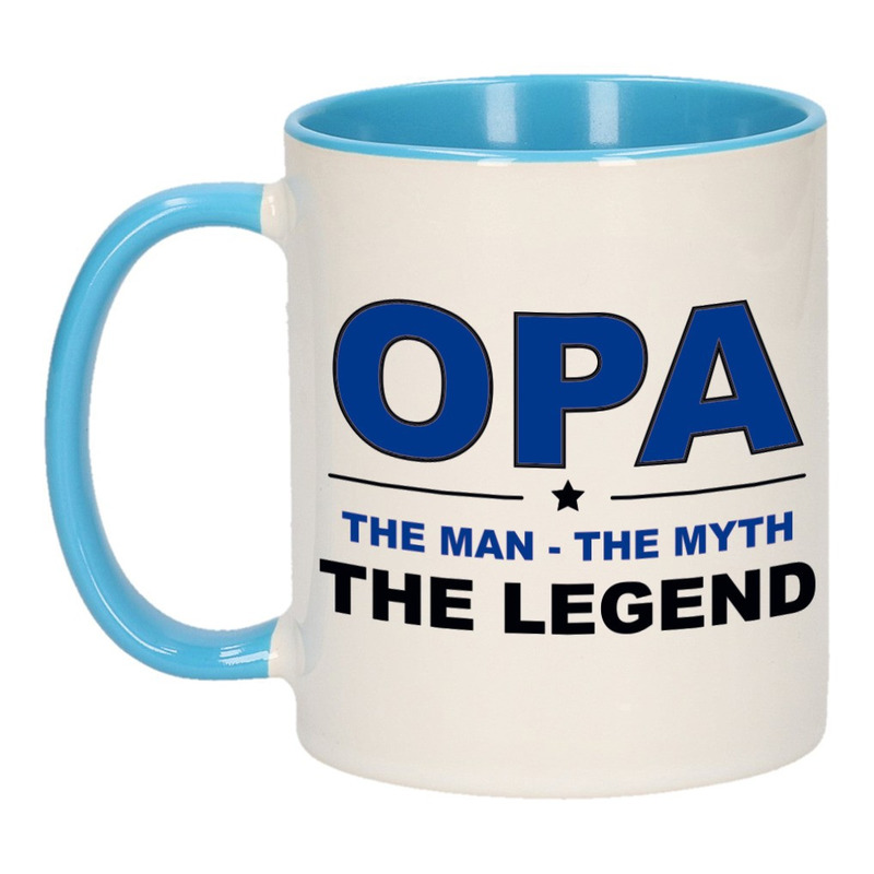 Opa the legend cadeau mok / beker wit en blauw 300 ml