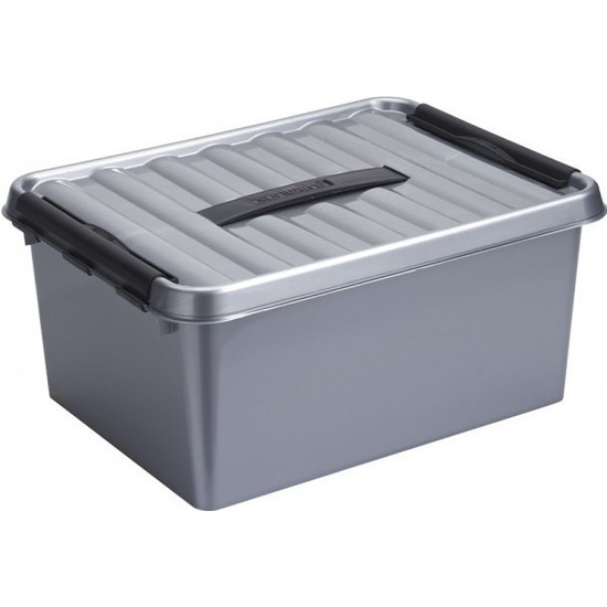 Opberg box/opbergdoos 15 liter 40 cm zilver/zwart
