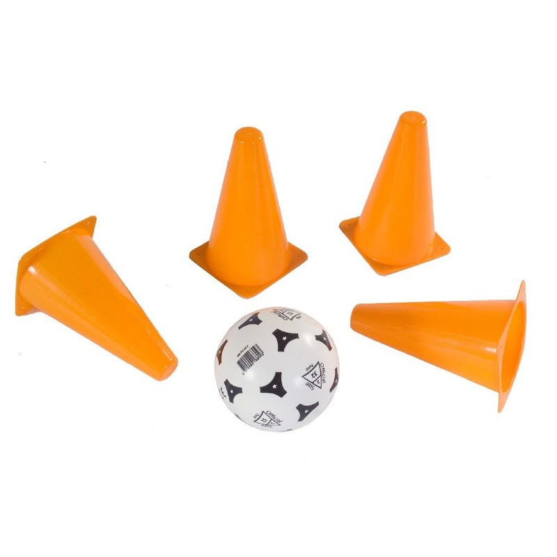 Oranje pionnen 17 cm 4 stuks met voetbal