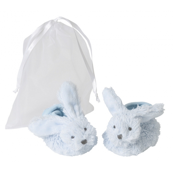 Pluche blauwe konijnen baby slofjes