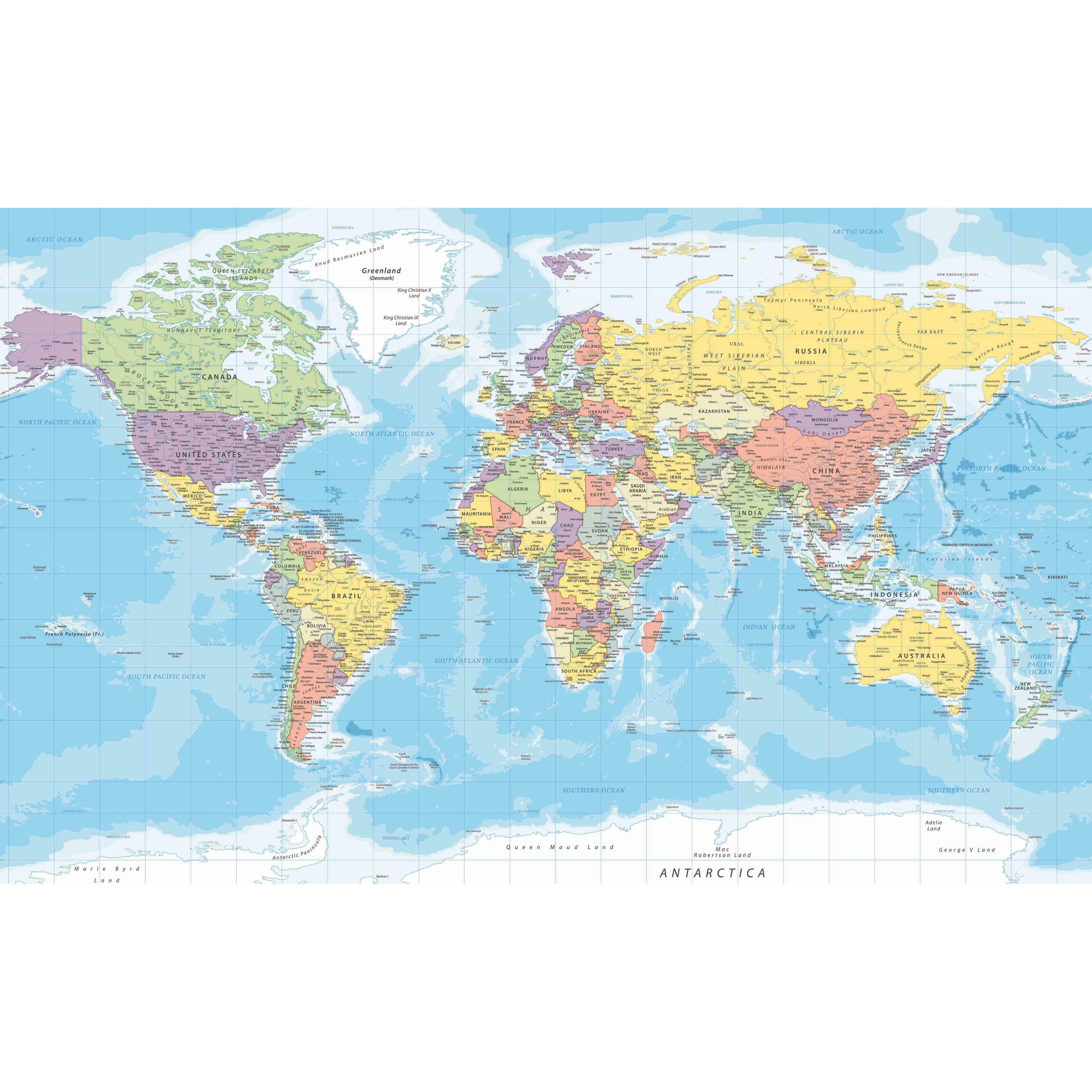 Poster politieke wereldkaart met landen voor op kinderkamer / school 84 x 52 cm