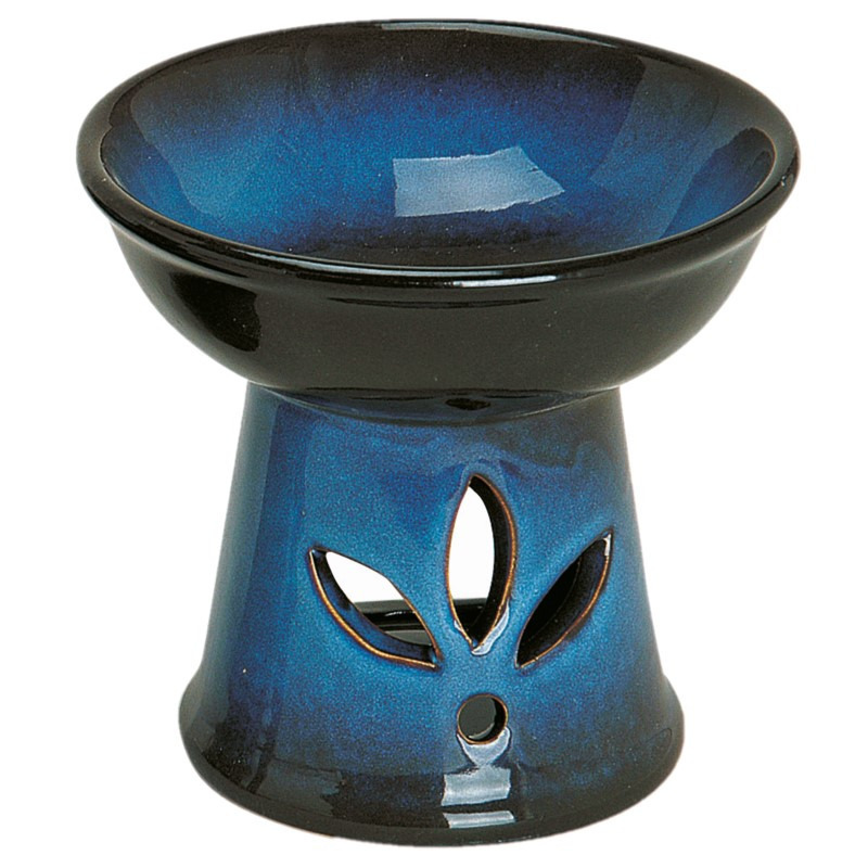 Ronde keramische geurbrander/oliebrander blauw met zwart 13 cm