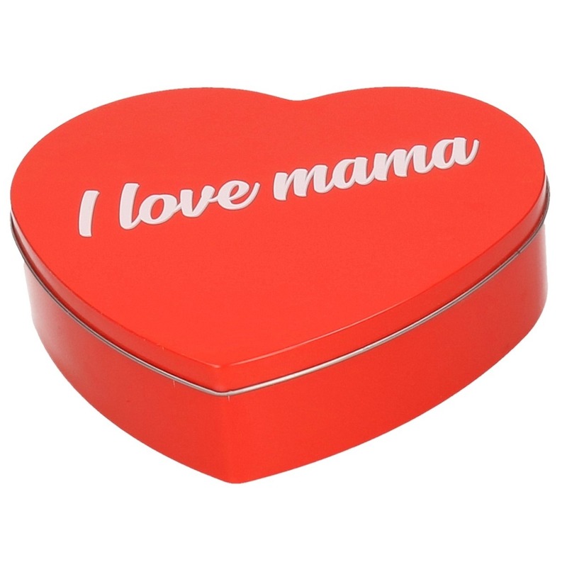 Rood I Love Mama hart blik cadeau snoepblik/bewaarblik 18 cm