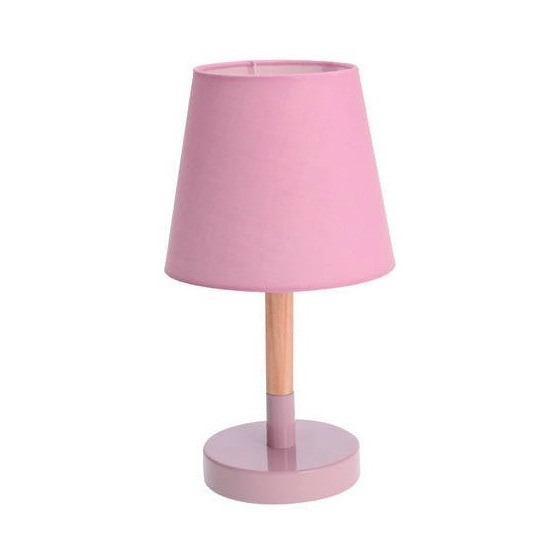Roze tafellamp/schemerlamp hout/metaal 23 cm