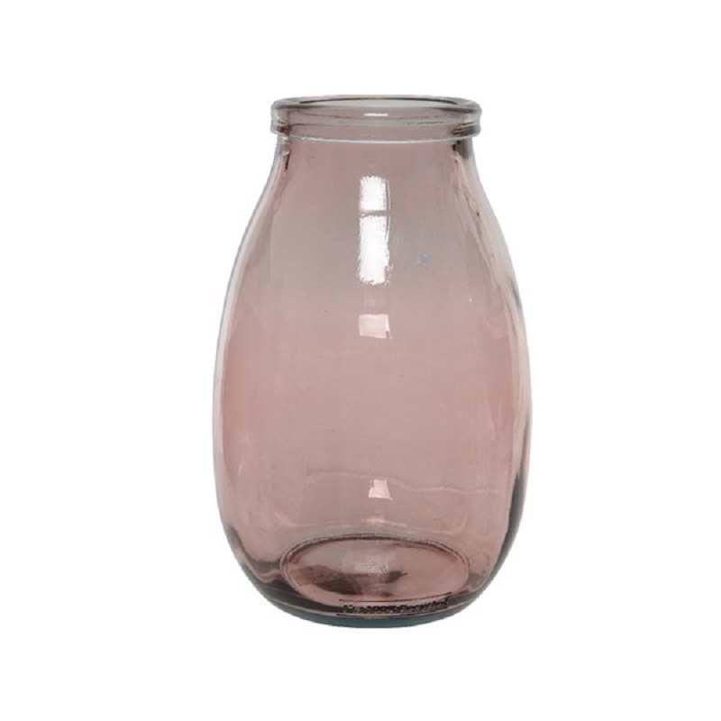 Roze vazen/bloemenvazen van gerecycled glas 18 x 28 cm