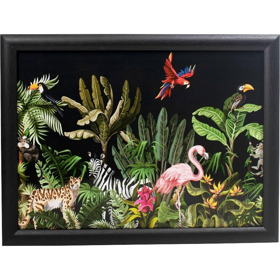 Schootkussen/laptray zwart met tropische/jungle print 33 x 43 cm