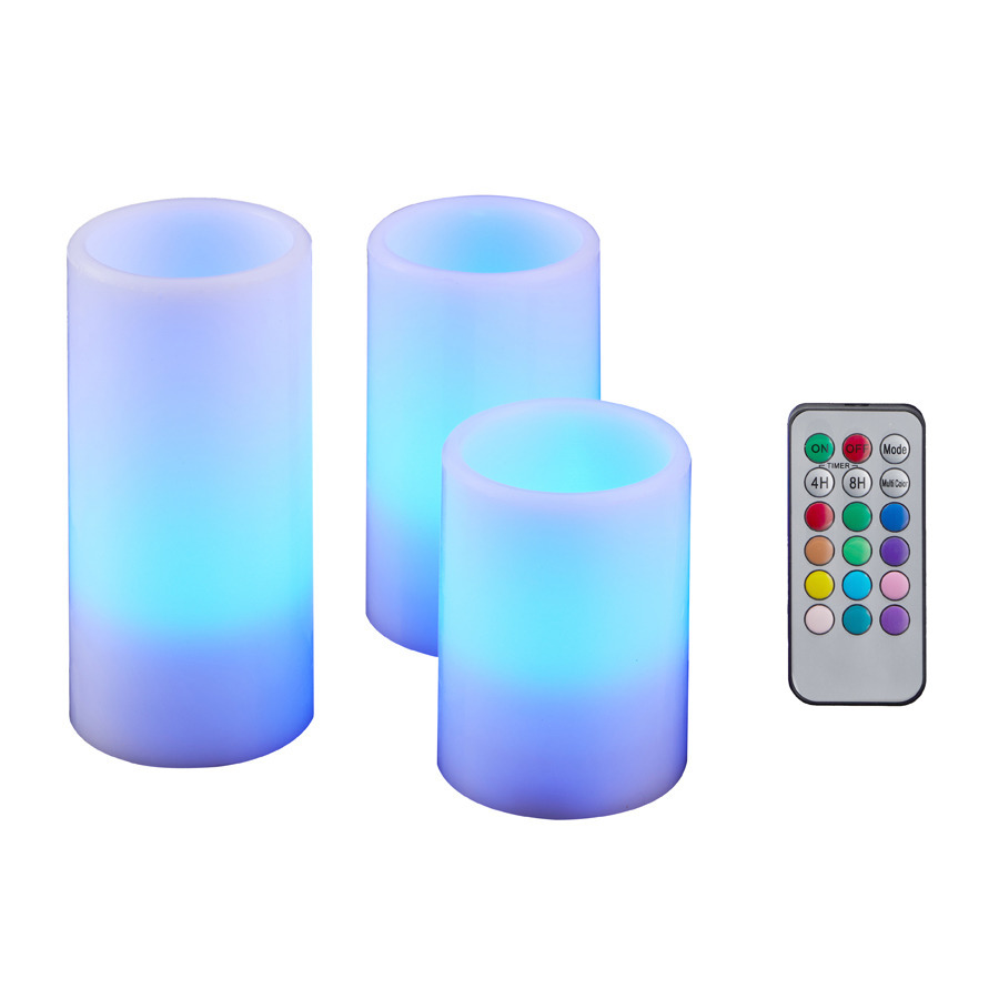 Set van 3x LED kaarsen color changing met afstandsbediening