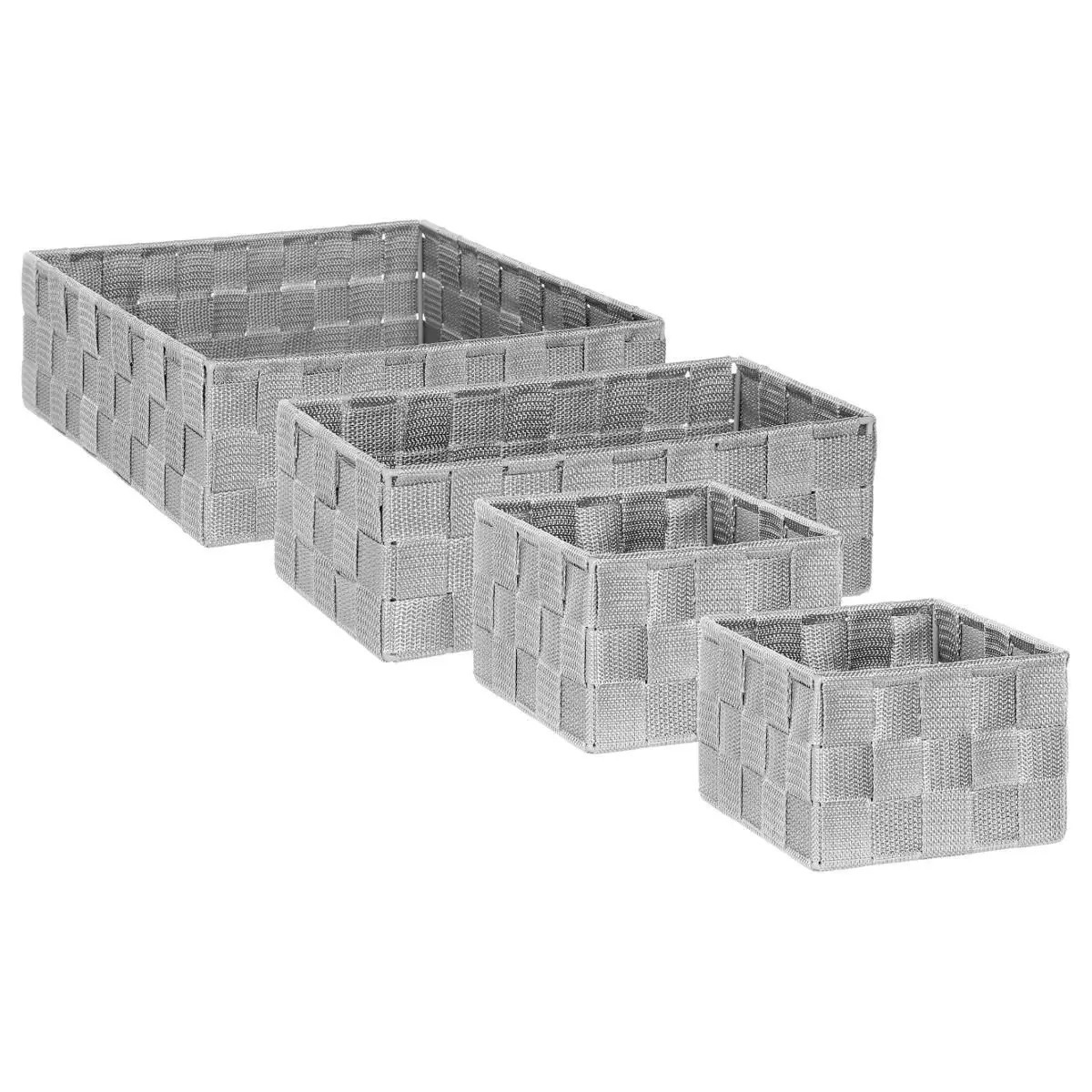 Set van 4x gevlochten opbergmanden vierkant grijs