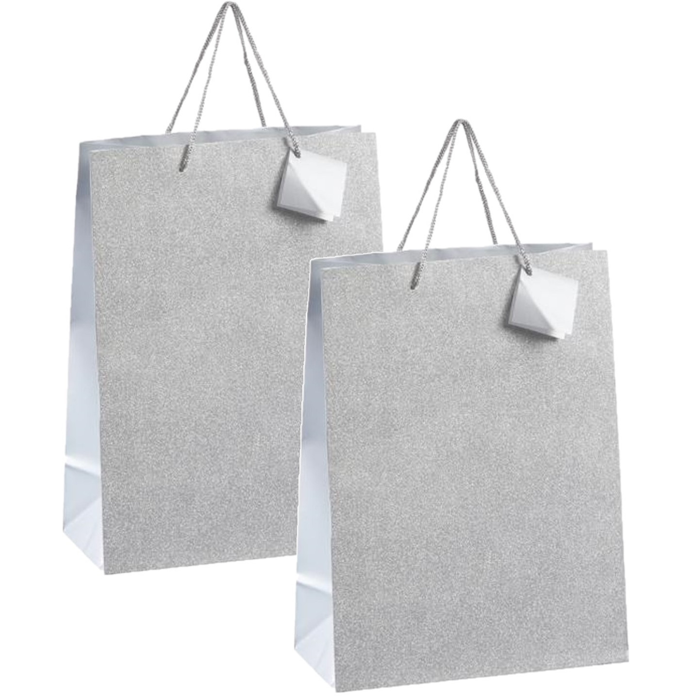 Set van 4x stuks luxe papieren giftbags/cadeau tasjes zilver met glitters 25 x 33 x 12 cm