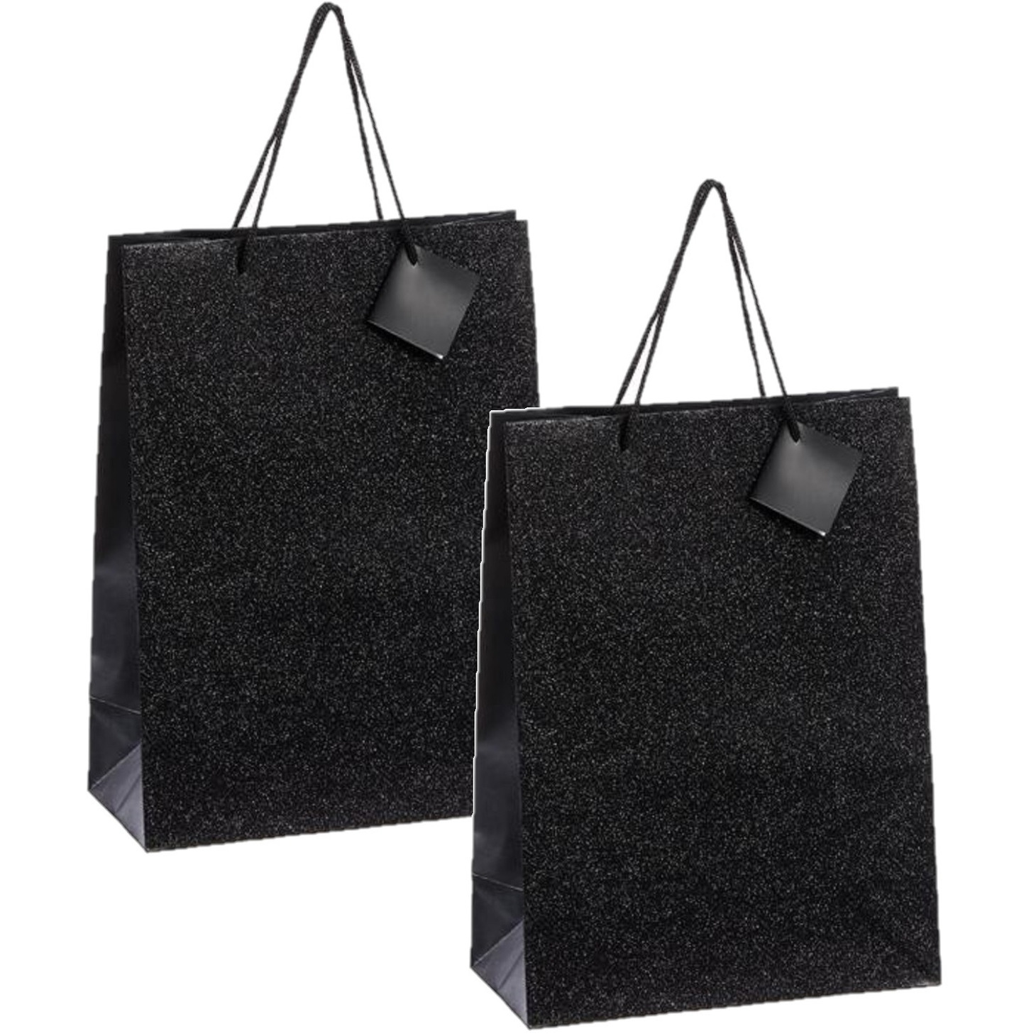 Set van 4x stuks luxe papieren giftbags/cadeau tasjes zwart met glitters 25 x 33 x 12 cm