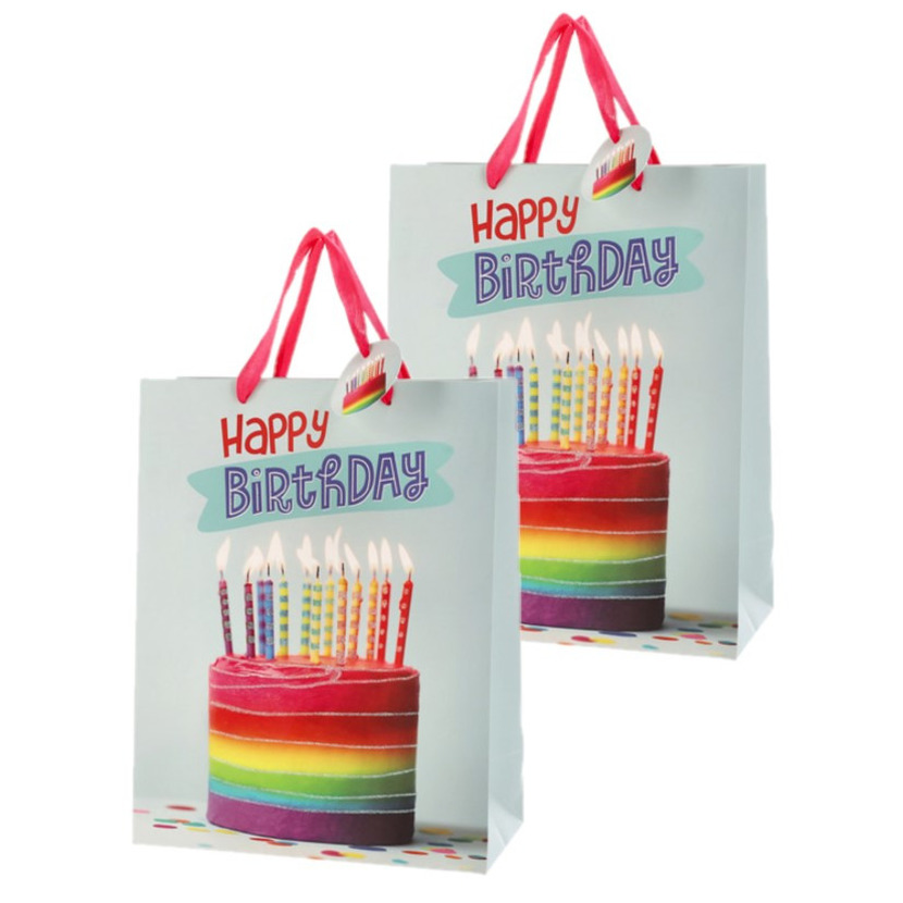 Set van 4x stuks papieren verjaardag giftbags/cadeau tasjes verjaardagstaart 25 x 32 x 12 cm