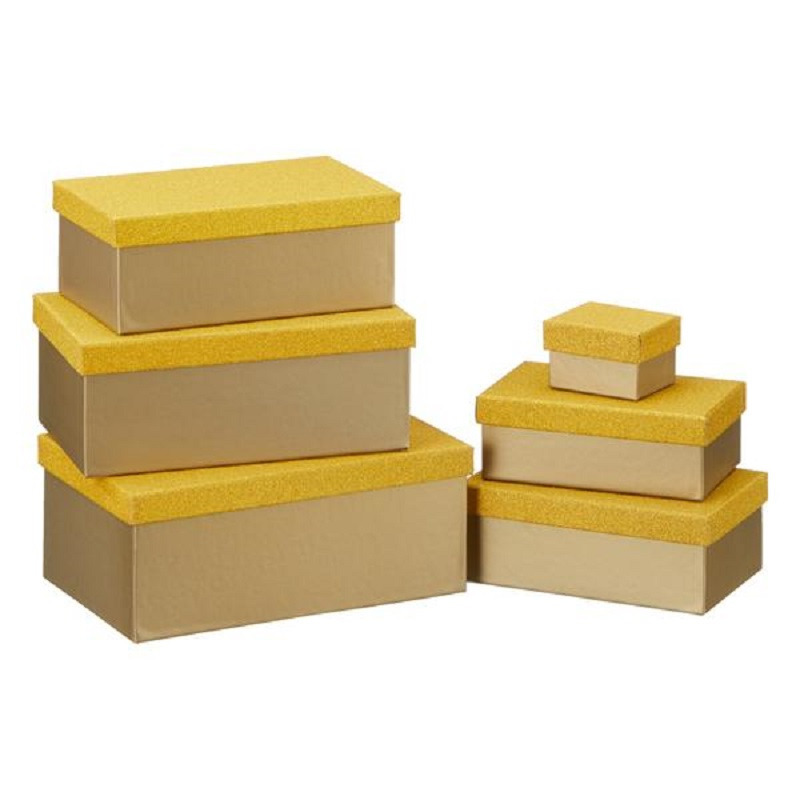 Set van 6x stuks gouden glitter cadeaudoosjes 7-24 cm rechthoekig