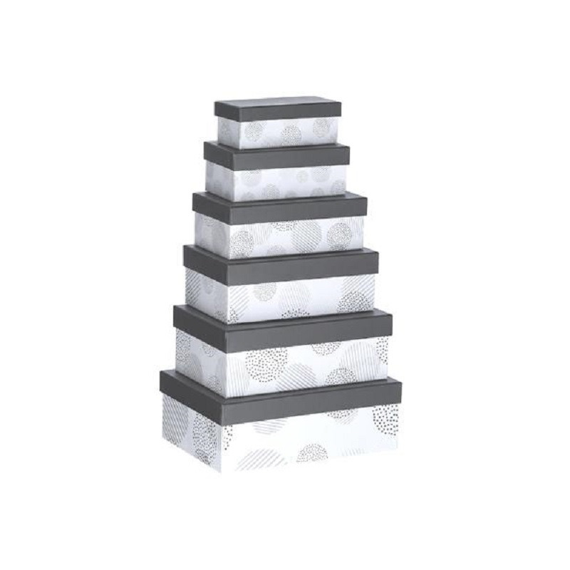 Set van 6x stuks grijze gestipte cadeaudoosjes 16,5-28,5 cm rechthoekig