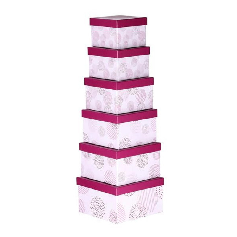 Set van 6x stuks roze gestipte cadeaudoosjes 13,5-21 cm vierkant