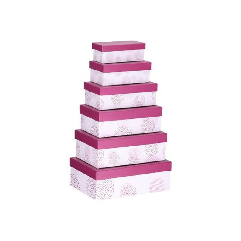 Set van 6x stuks roze gestipte cadeaudoosjes 16,5-28,5 cm rechthoekig