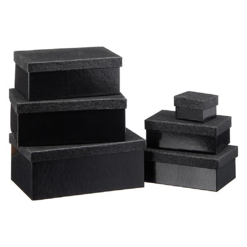 Set van 6x stuks zwarte glitter cadeaudoosjes 7-24 cm rechthoekig