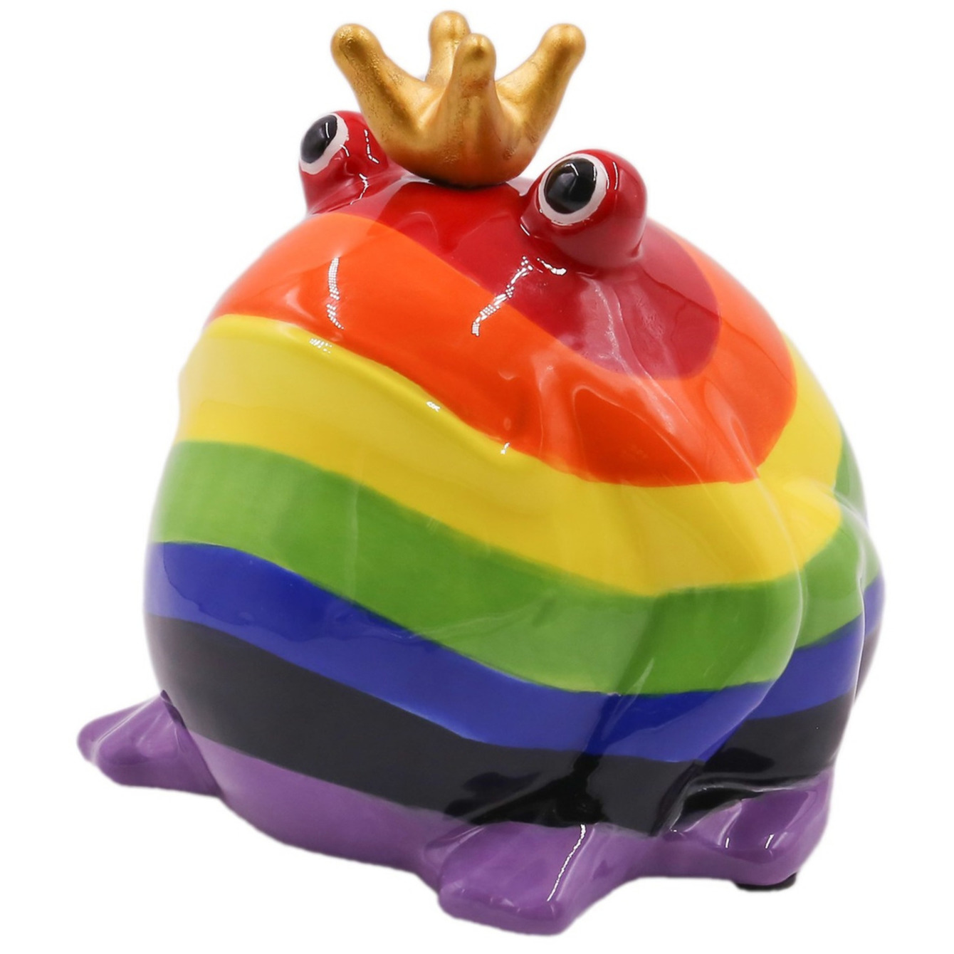 Spaarpot kikker met kroontje regenboog 16 cm