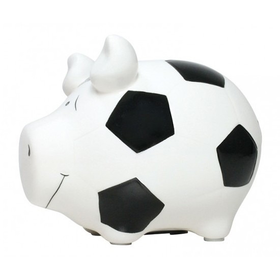 Spaarpot varken/spaarvarken wit voetbal thema 12 cm