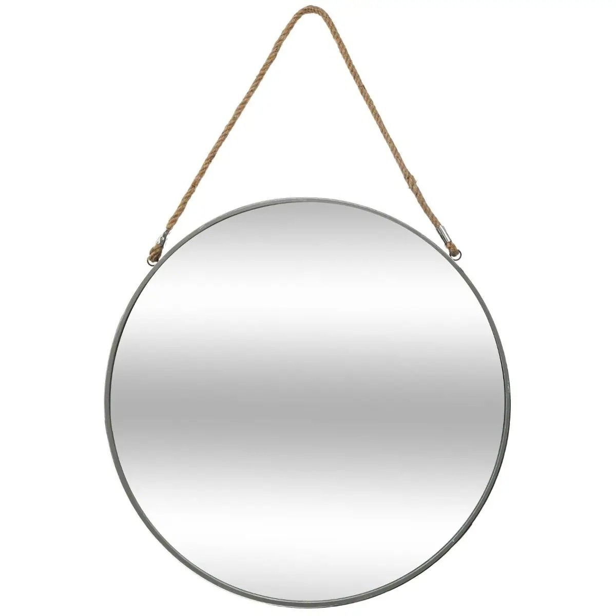 Spiegel/wandspiegel rond D55 cm metaal grijs met touw