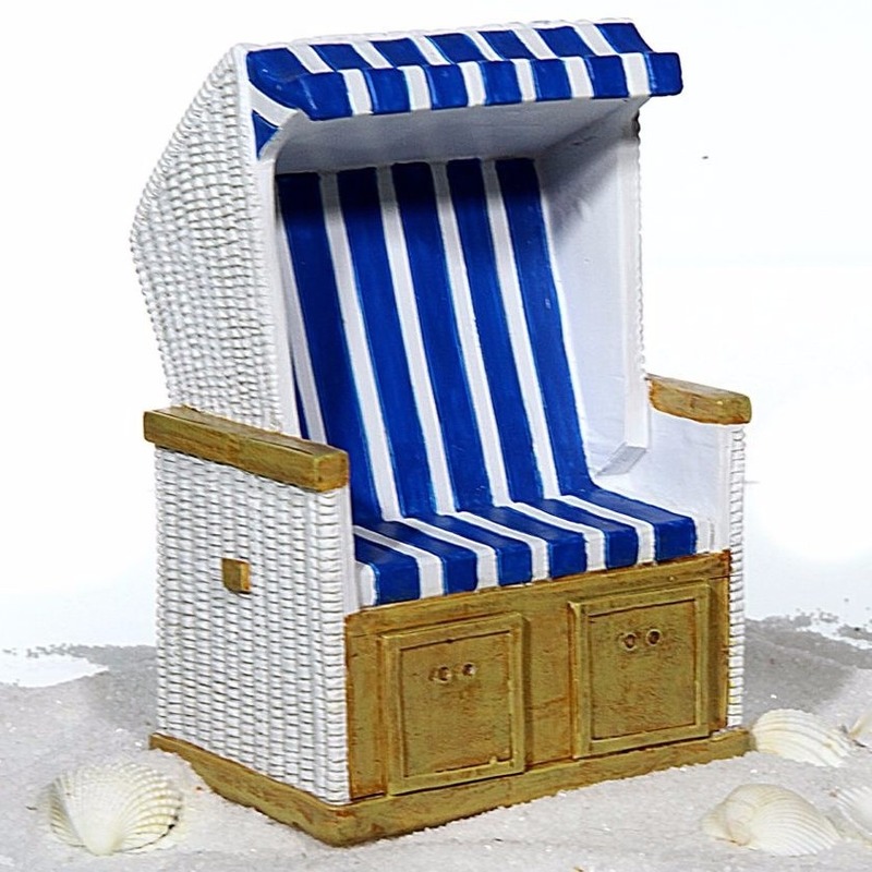 Strandstoel spaarpot blauw/wit keramiek