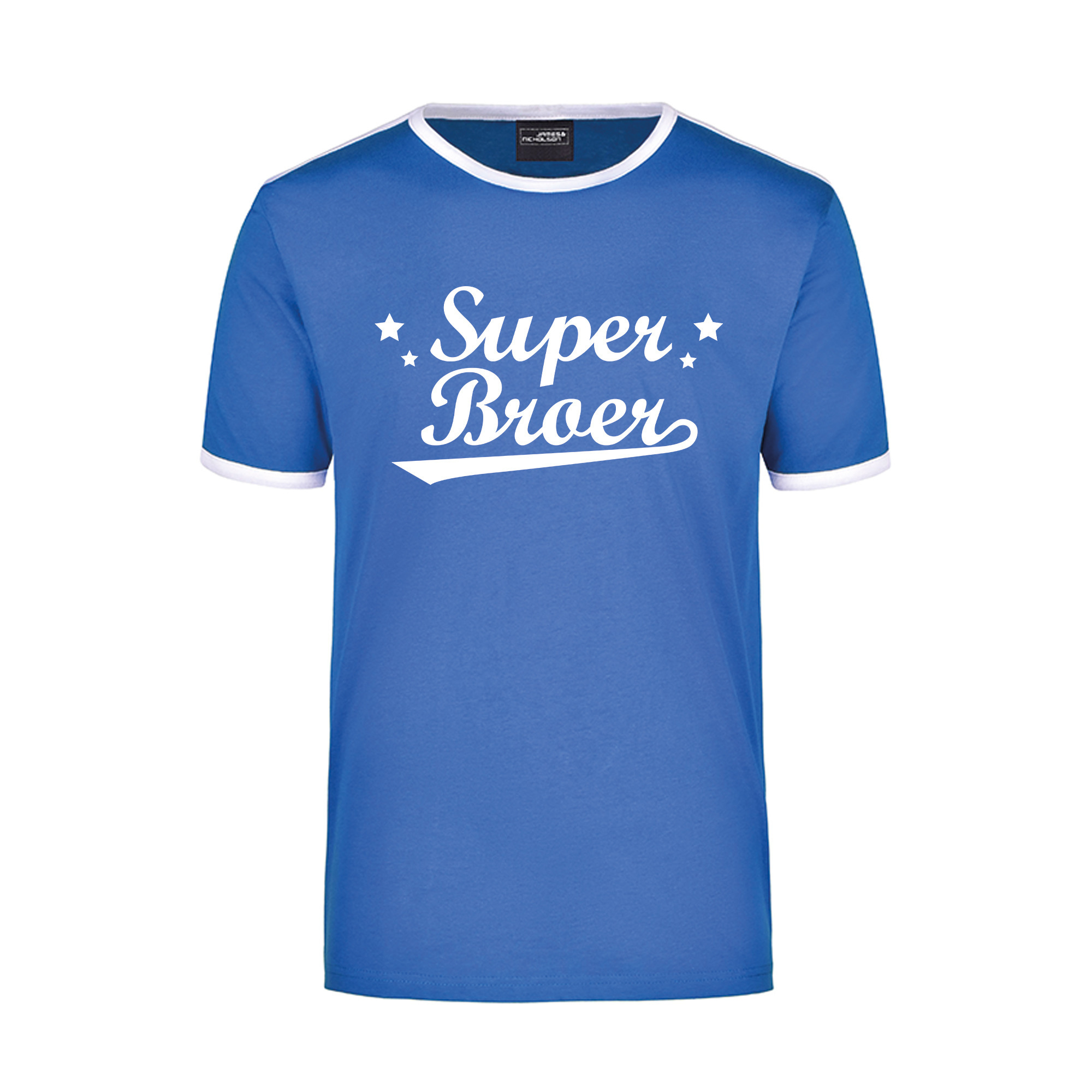 Super broer blauw/wit ringer t-shirt voor heren