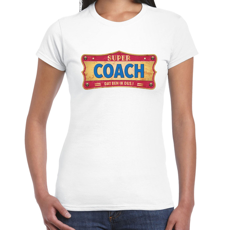 Super coach cadeau / kado t-shirt vintage wit voor dames