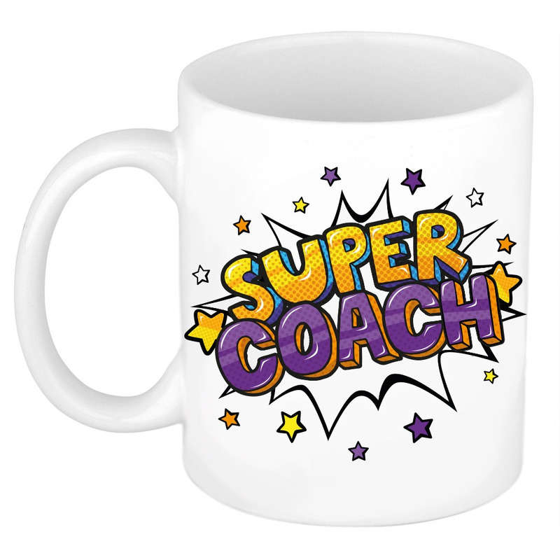 Super coach cadeau mok / beker wit met sterren 300 ml