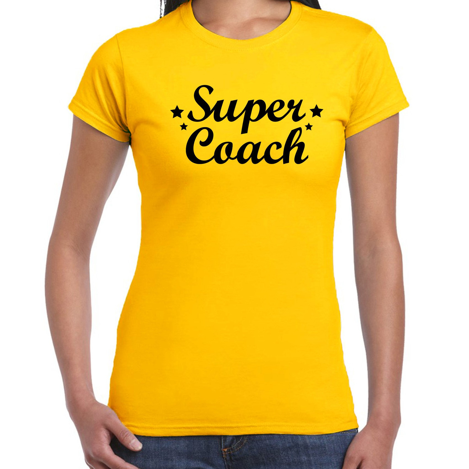 Super coach cadeau t-shirt geel voor dames