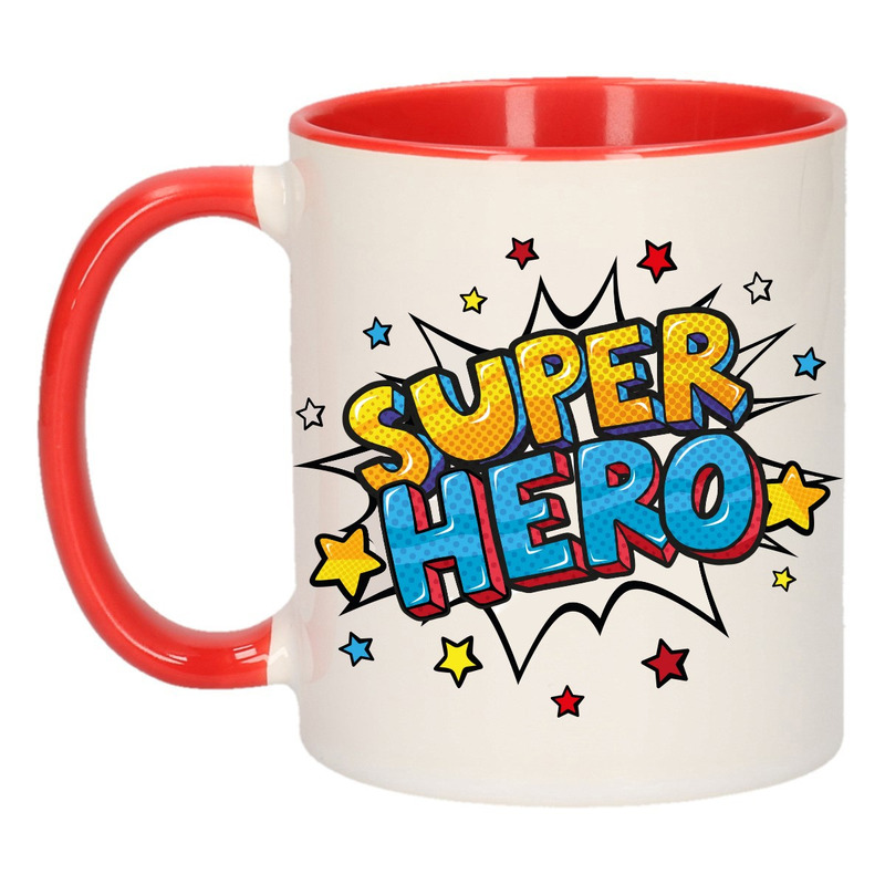 Super hero cadeau mok / beker wit en rood met sterren 300 ml