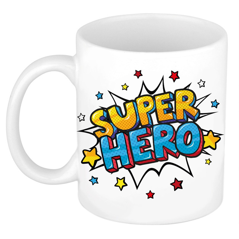 Super hero cadeau mok / beker wit met sterren 300 ml