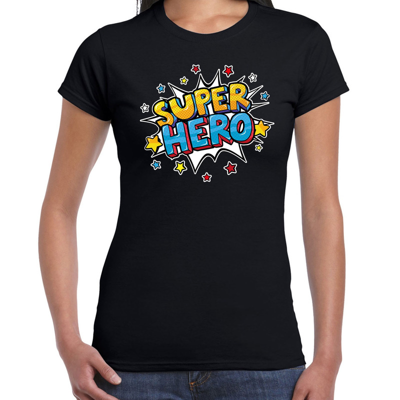 Super hero cadeau t-shirt zwart voor dames