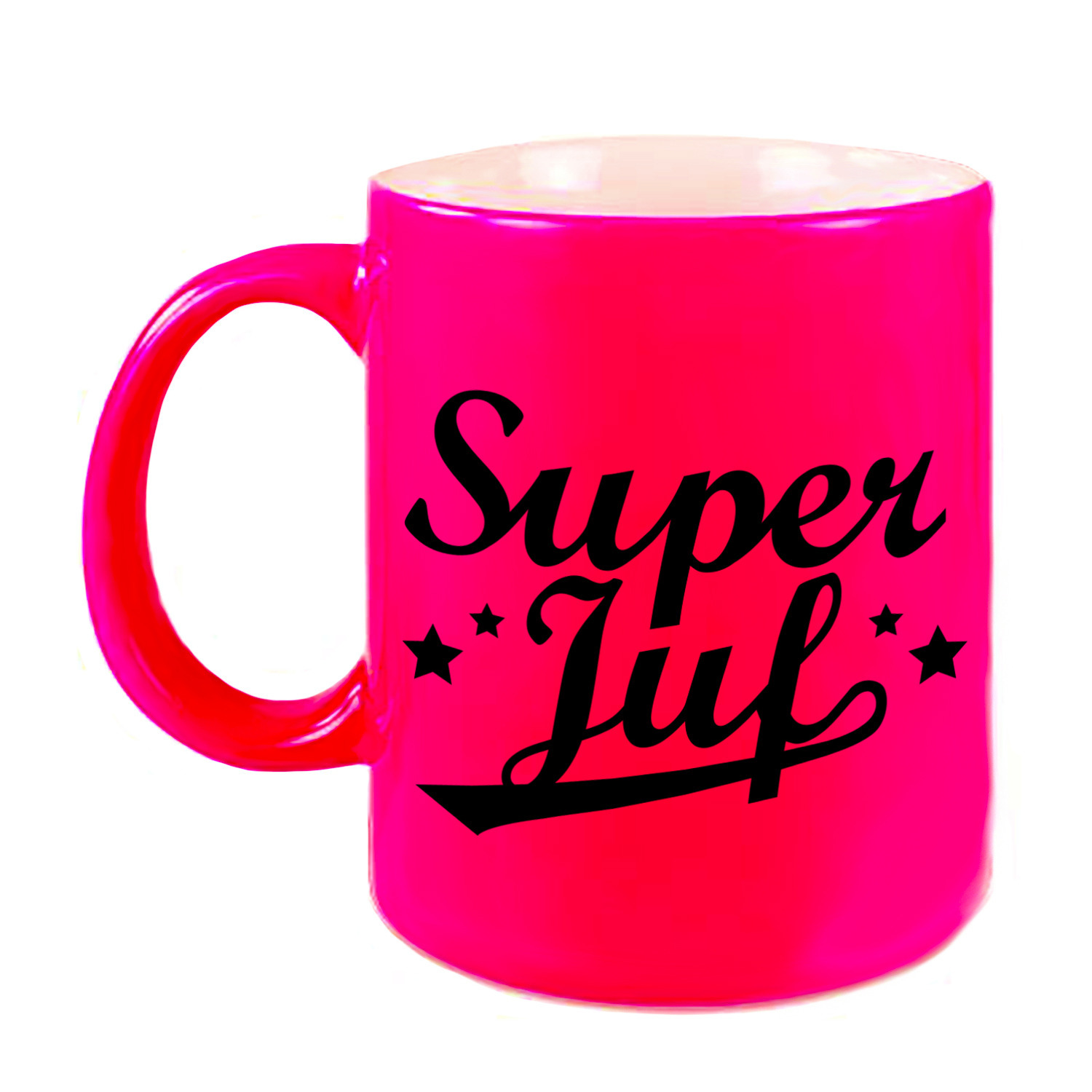 Super juf cadeau mok / beker neon roze 330 ml