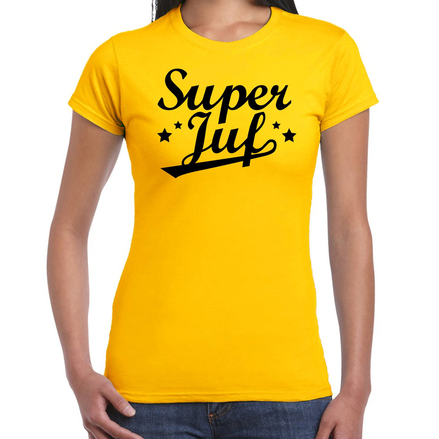 Super juf cadeau t-shirt geel voor dames