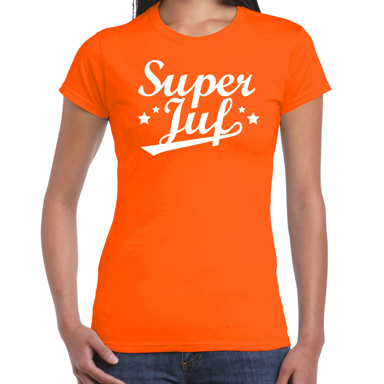 Super juf cadeau t-shirt oranje voor dames