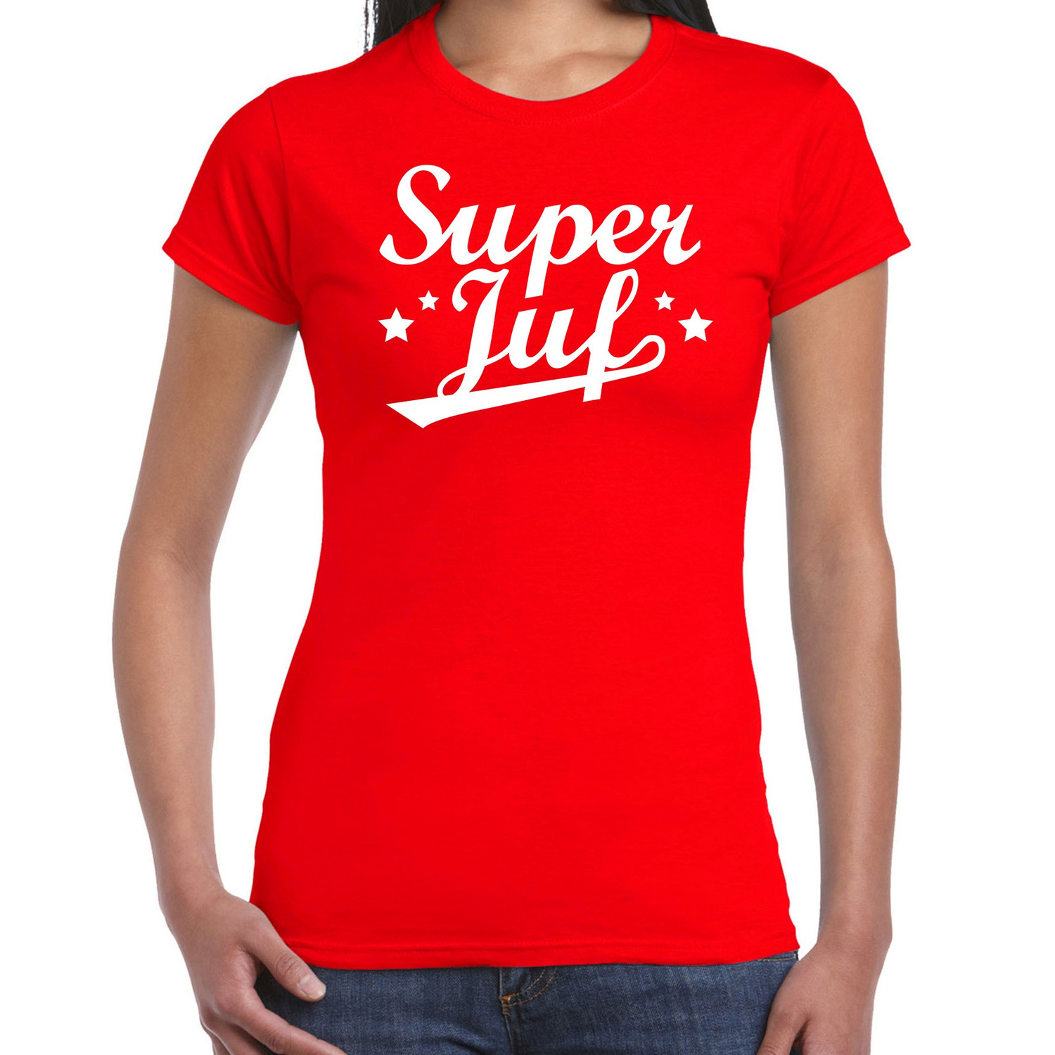 Super juf cadeau t-shirt rood voor dames
