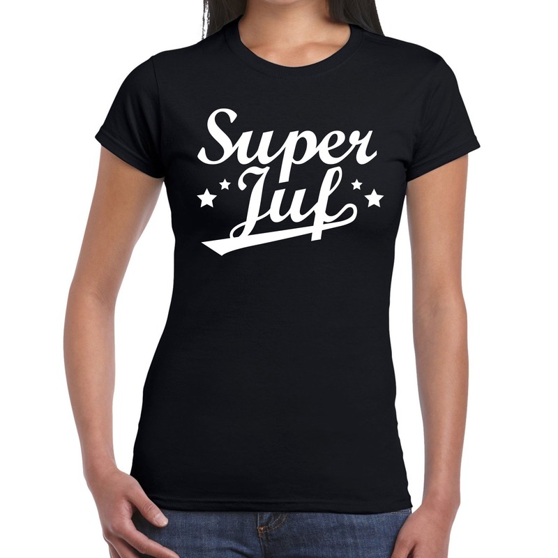 Super juf cadeau t-shirt zwart voor dames