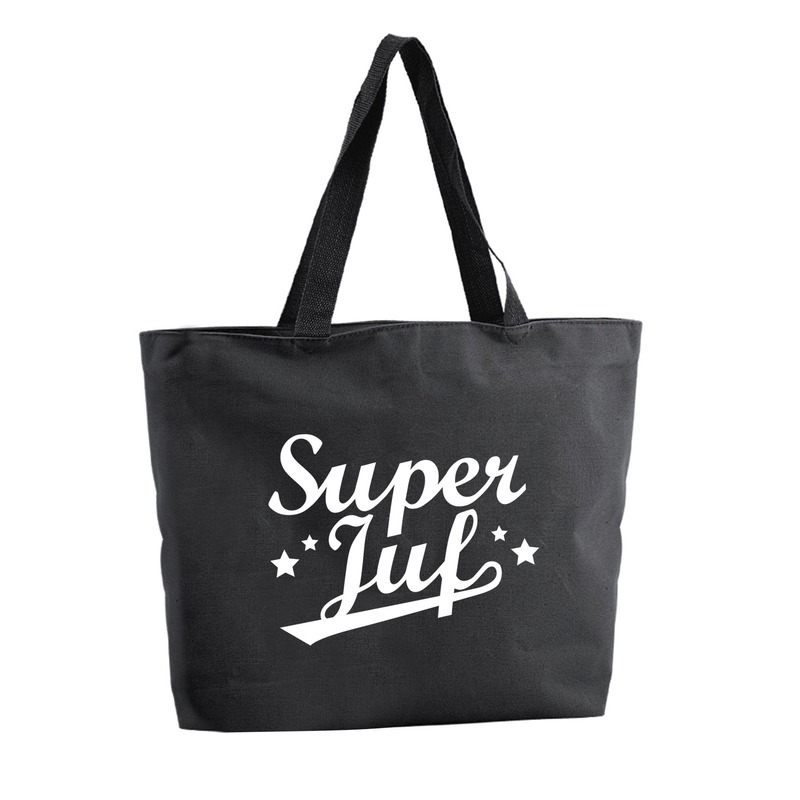 Super Juf shopper cadeau tas zwart 47 cm